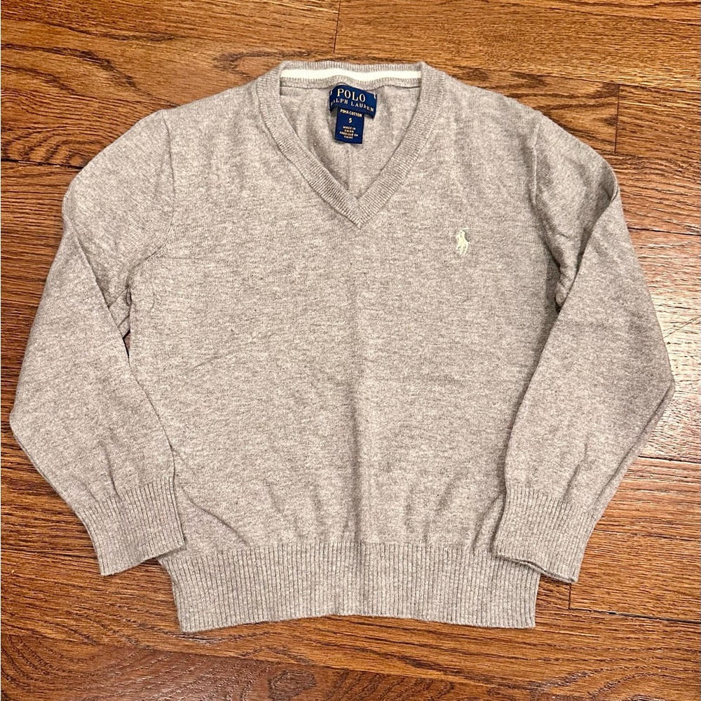 Polo by Ralph Lauren Light Gray V-Neck Sweater boys size 5
